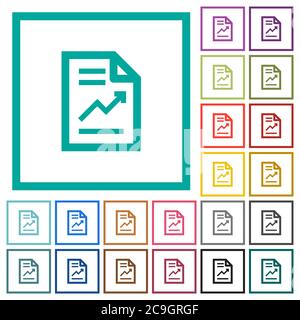 Report with graph flat color icons with quadrant frames on white background Stock Vector