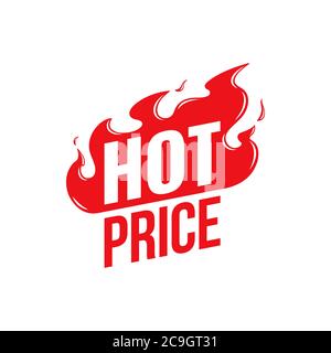 Hot Price vector icon. Flat promotion fire banner, price tag, hot price, sale, offer, deal. Season special offer banner. Isolated on a white backgroun Stock Vector
