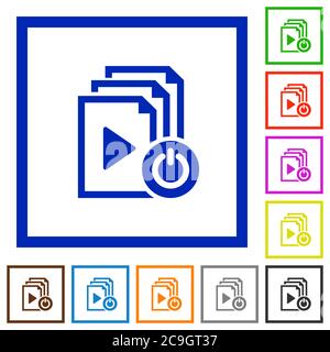 Exit from playlist flat color icons in square frames on white background Stock Vector