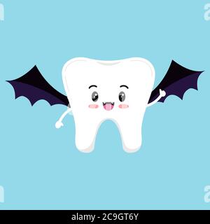 Cute tooth in vampire bat costume isolated vector icon. Stock Vector