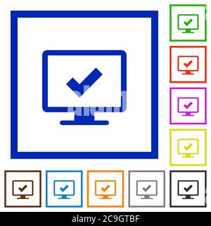 Accept display settings flat color icons in square frames on white background Stock Vector