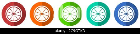Lemon icon set, fruit, fresh citrus, red, blue, green and orange flat design web buttons isolated on white background, vector illustration Stock Vector