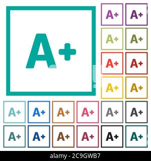 Increase font size flat color icons with quadrant frames on white background Stock Vector