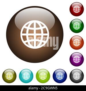 Globe luminous coin-like round color buttons white icons on round color glass buttons Stock Vector