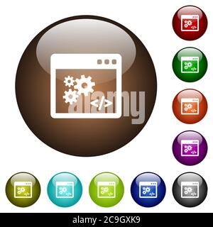 Application programming interface white icons on round color glass buttons Stock Vector