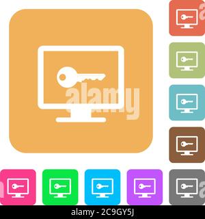 Secure desktop flat icons on rounded square vivid color backgrounds. Stock Vector