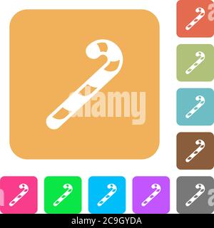 Candy canes flat icons on rounded square vivid color backgrounds. Stock Vector
