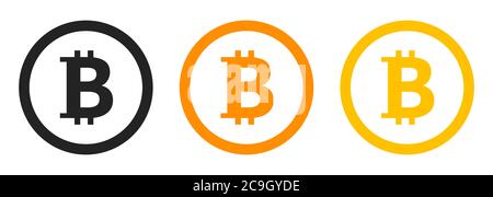 Bitcoin icon sign payment symbol on circle set. Cryptocurrency btc logo in golden color. Illustration isolated on white background Stock Vector