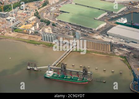 A cargo ship docked on the River Thames in Essex Stock Photo