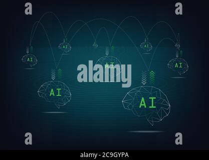 AI brain with connection and transfer data mutually. Stock Vector