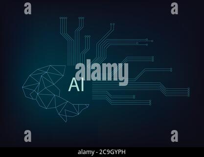 AI brain with modern circuit technology on gradients background. Stock Vector