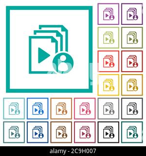 Playlist author flat color icons with quadrant frames on white background Stock Vector