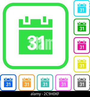 Calendar vivid colored flat icons in curved borders on white background Stock Vector