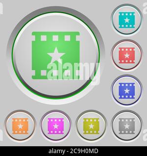 Mark movie color icons on sunk push buttons Stock Vector