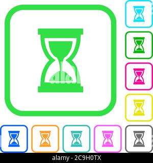 Hourglass vivid colored flat icons in curved borders on white background Stock Vector
