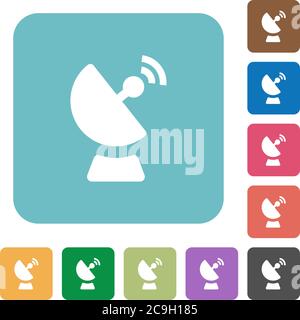 Satellite dish white flat icons on color rounded square backgrounds Stock Vector
