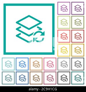 Swap layers flat color icons with quadrant frames on white background Stock Vector