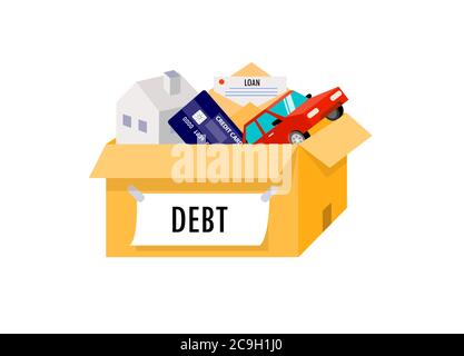 Liabilities arising from home, cars, credit cards are all in one box. Stock Vector