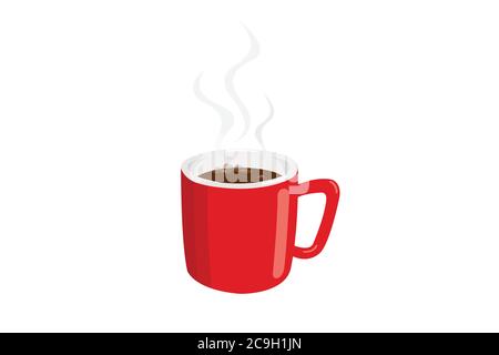 Coffee in a red cup with smoke isolated on white background. Stock Vector