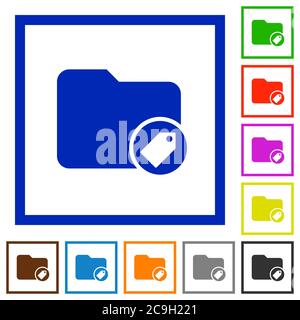 Tagging directory flat color icons in square frames on white background Stock Vector