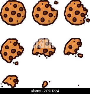 Bitten cookie isolated vector illustration set for Chocolate Chip Cookie Day on August 4th Stock Vector