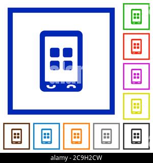 Mobile applications flat color icons in square frames on white background Stock Vector