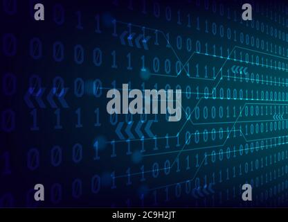Binary numeral system with modern circuit technology on dark blue gradients background. Stock Vector