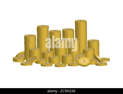 Dollar coins lay on the floor. Many gold dollar coins are on the floor. Stock Vector