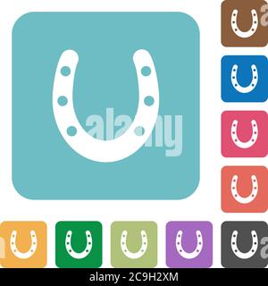 Horseshoe white flat icons on color rounded square backgrounds Stock Vector