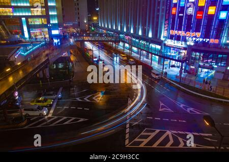 A street at the downtown in Osaka at night high angle Stock Photo