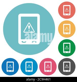 Mobile data traffic flat white icons on round color backgrounds Stock Vector