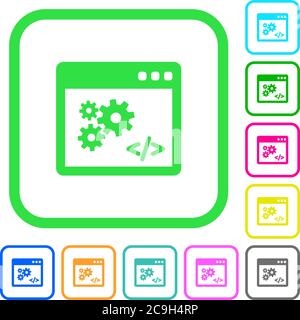 Application programming interface vivid colored flat icons in curved borders on white background Stock Vector