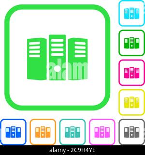 Server hosting vivid colored flat icons in curved borders on white background Stock Vector