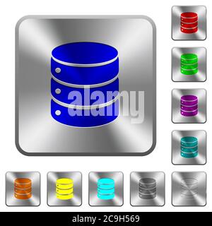 Single database engraved icons on rounded square glossy steel buttons Stock Vector