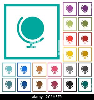 Globe with stand flat color icons with quadrant frames on white background Stock Vector