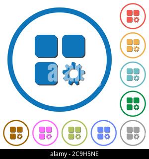 Component settings flat color vector icons with shadows in round outlines on white background Stock Vector