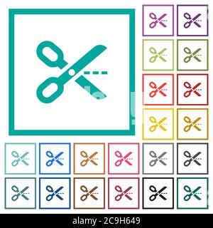 Cut out flat color icons with quadrant frames on white background Stock Vector