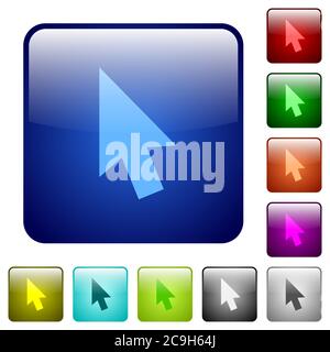 Mouse cursor icons in rounded square color glossy button set Stock Vector