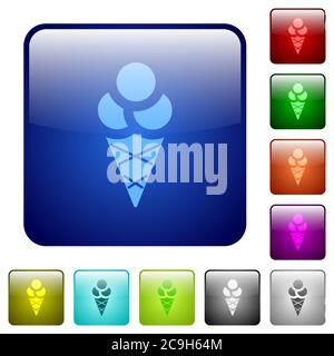 Ice cream icons in rounded square color glossy button set Stock Vector