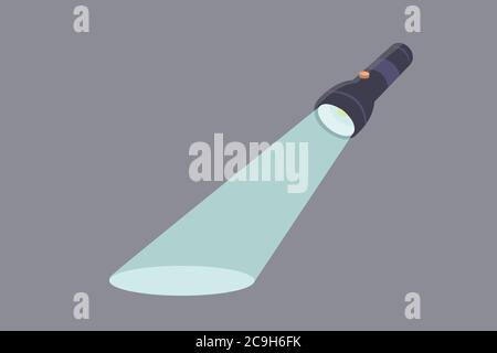 The flashlight shines on the floor. Flashlight isolated on grey background. Stock Vector