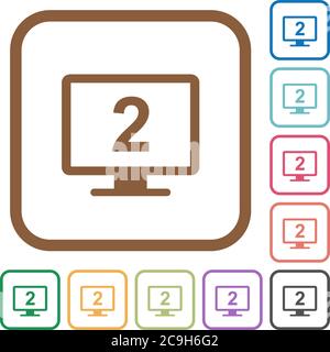 Secondary display simple icons in color rounded square frames on white background Stock Vector