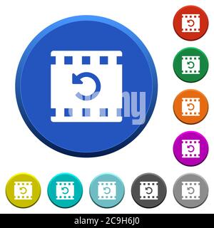 Undo movie changes round color beveled buttons with smooth surfaces and flat white icons Stock Vector