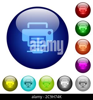 Network printer icons on round color glass buttons Stock Vector