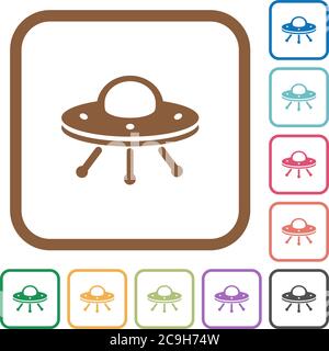 UFO simple icons in color rounded square frames on white background Stock Vector
