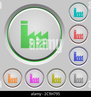 Factory building color icons on sunk push buttons Stock Vector