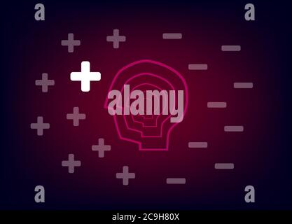Head with plus symbol and minus symbol on gradients background. Stock Vector