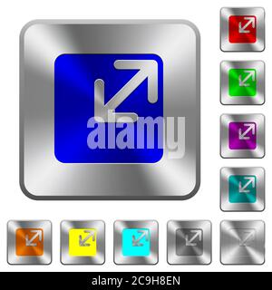 Resize window engraved icons on rounded square glossy steel buttons Stock Vector
