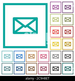 Message flat color icons with quadrant frames on white background Stock Vector