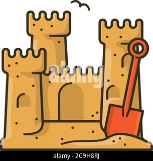 Sand castle isolated vector illustration for Sandcastle Day on August 1st. Beach and seaside vacations symbol. Stock Vector