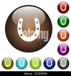 Horseshoe white icons on round color glass buttons Stock Vector